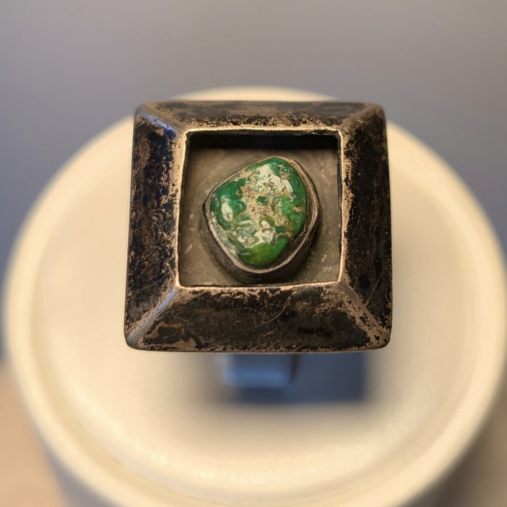 Rare Vintage Sterling Silver Turquoise Shadow Box Ring Size 9